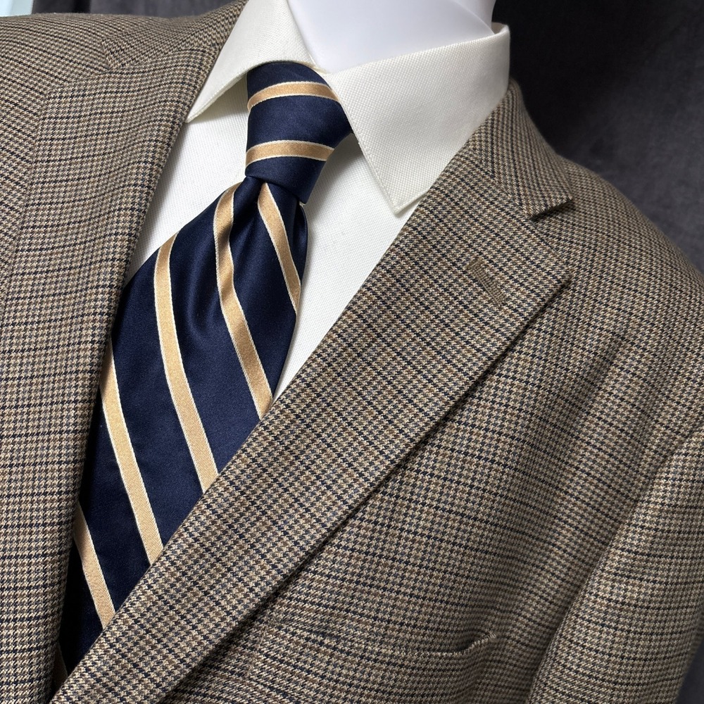 Saddlebred Sport Coat 46R Tan Brown Check Wool Silk Blazer Jacket Classic Casual